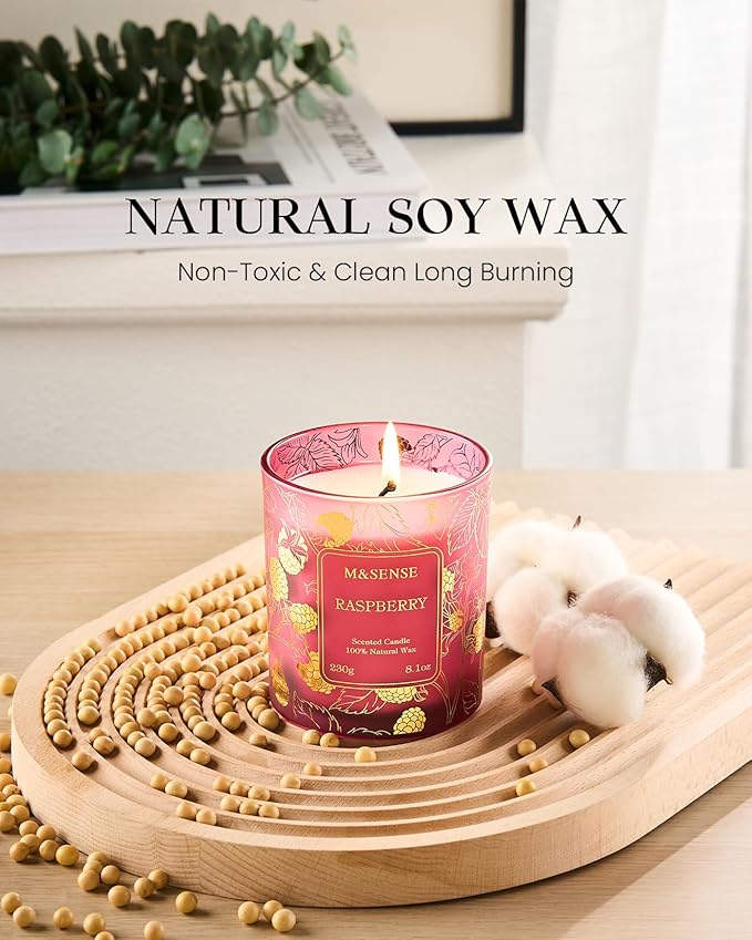 M&SENSE Raspberry Scented Soy Candles, 8.1oz 42-Hour Burn Time Vegan No Toxin, Aromatherapy Relaxing Refreshing Candles for Stress Relief, Fall Winter Thanksgiving Christmas Gifts Housewarming Gift - Bloomnest