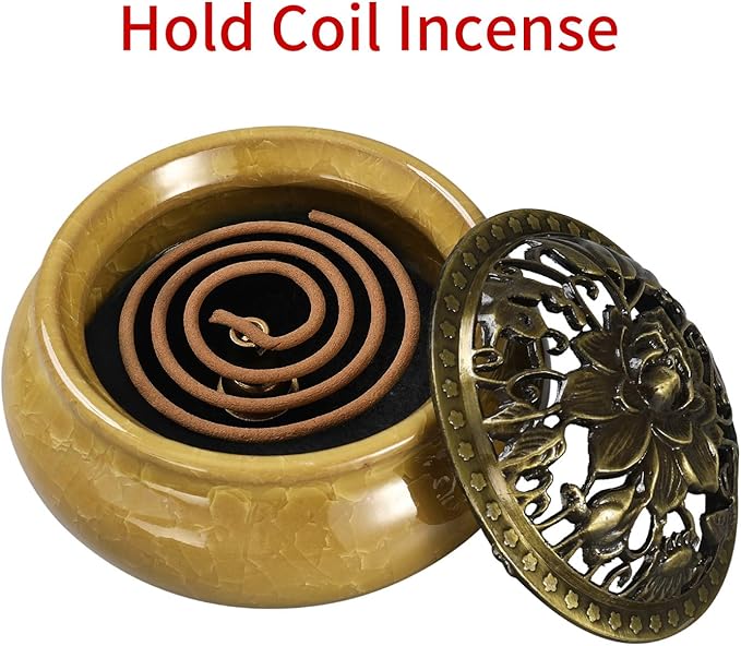 Incense Burner and Cone Incense Holder with Calabash Incense Stick Holder Ceramic Ash Catcher Yellow - Bloomnest