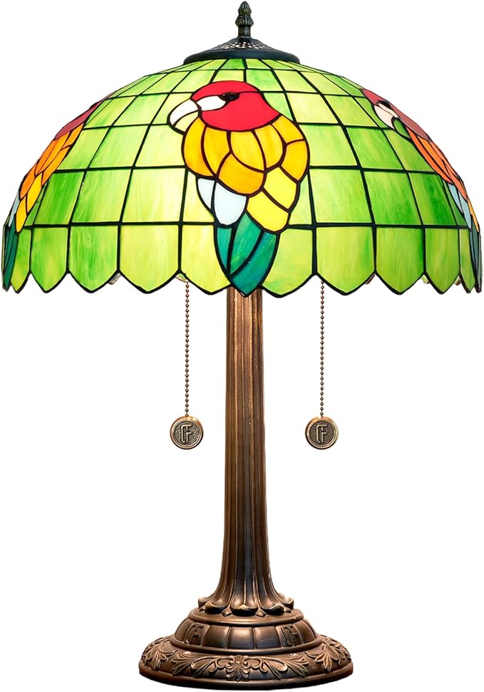 Tiffany Table Lamp Green Stained Glass Parrot Style Bedside Lamp 16X16X23 Inches Desk Decor Light Classic Farmhouse Reading Table Lamps for Home Office - Bloomnest