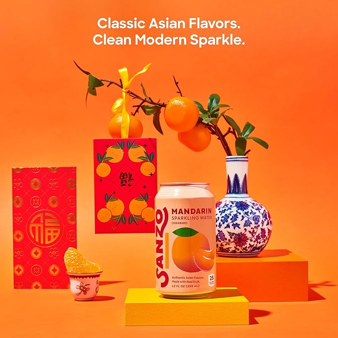 Sanzo Flavored Sparkling Water - Mandarin Orange Seltzer - Low Calorie Low Sugar - Craft Asian Drinks - Vegan Gluten Free Carbonated Flavored Water - Fizzy Healthy Drinks - 12oz, 12 Pack - Bloomnest