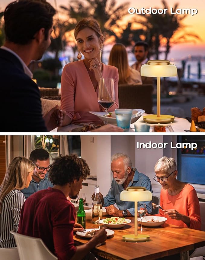 QiMH Battery Operated LED Table Lamp, 5000mAh Rechargeable Cordless Lamp, Stepless Dimmable Touch Control, Small Waterproof Desk Night Light for Living Room, Bedroom, Outdoor Bar (Gold) - Bloomnest