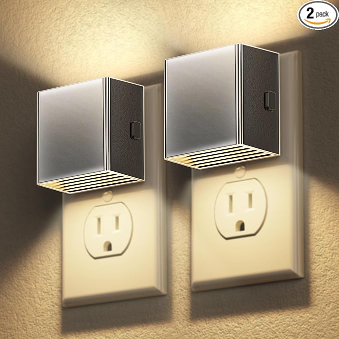 DORESshop LED Night Lights Plug into Wall [2 Pack], Plug in Nightlight, 3 Level Brightness Adjustable Night Light, Dusk to Dawn Sensor, Nightlights for Adults, Bedroom, Bathroom, Hallway, Silver Cover - Bloomnest