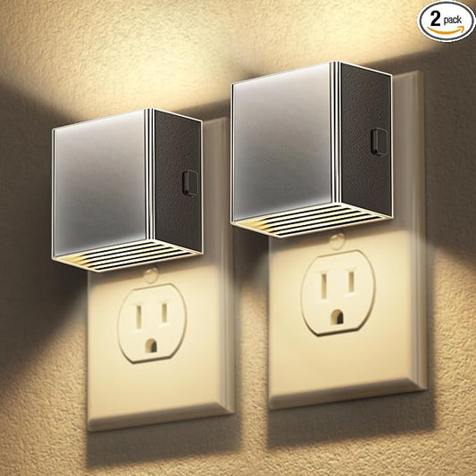 DORESshop LED Night Lights Plug into Wall [2 Pack], Plug in Nightlight, 3 Level Brightness Adjustable Night Light, Dusk to Dawn Sensor, Nightlights for Adults, Bedroom, Bathroom, Hallway, Silver Cover - Bloomnest