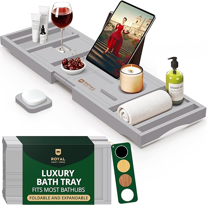ROYAL CRAFT WOOD Premium Foldable Bathtub Tray - Expandable Bath Tray for Tub - Luxury Bathtub & Bathroom Accessories - Bloomnest
