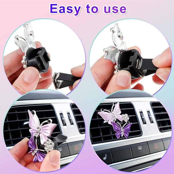 4 Pieces Car Aromatherapy Vent Clips Dual Butterfly Car Air Vent Freshener Perfume Clip Aroma Diffuser Decoration (Pink, Purple) - Bloomnest