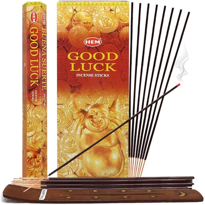 Good Luck Incense Sticks and Incense Stick Holder Bundle Insence Insense Hem Incense Sticks