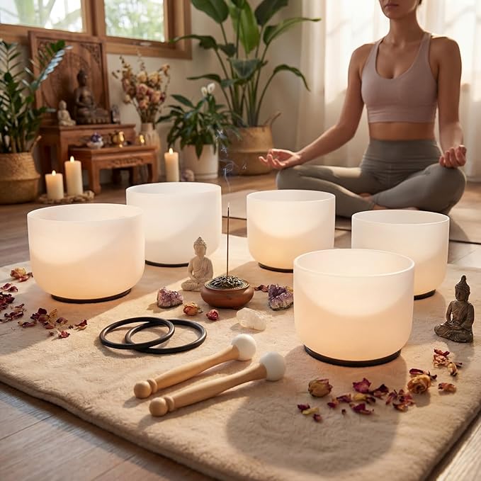 Nuanchu 4 Pcs Crystal Singing Bowl Mallet Bowl Striker and O Ring Set, Include 2 Rubber Head Wood Handle Mallet with 2 Rubber O Rings for Playing Crystal Singing Tool Buddhist Meditation Yoga - Bloomnest