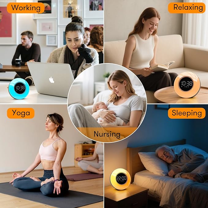 White Noise Sound Machine with 30 Soothing Sounds & 12 Colors Light, Sunrise Alarm Clock Wake Up Light, Adjustable Volume & Night Light, Timer, Ideal for Adults, Kids, Heavy Sleepers