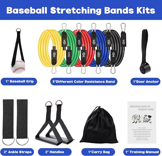 Baseball Resistance Trainer Coolrunner Exercise Bands, Training Aid for Baseball Softball Pitchers, Base Ball Stretching Bands with Interchangeable Grips to Build Arm Strength - Bloomnest