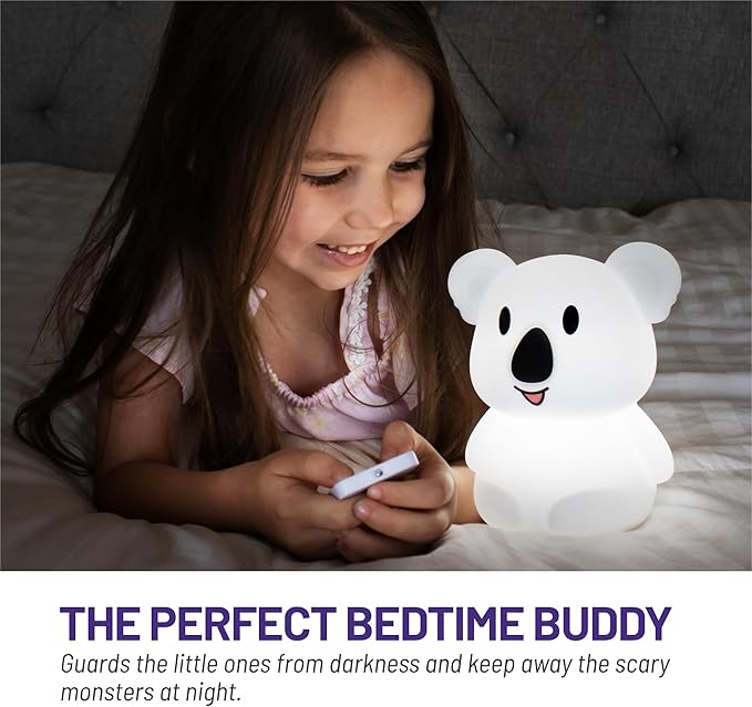 LumiPets Keith the Koala Squishy Night Light for Kids | Silicone Lamp with Tap & Remote Control | Rechargeable, 9 Color Changing Animal Night Light for Boys & Girls | Portable Nightlight With USB Cord - Bloomnest