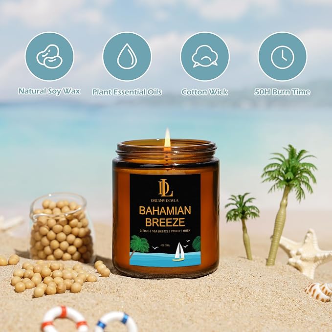 Bahamian Breeze Candles, 7oz Bahama Breeze Scented Candle, Natural Soy Candles for Home Scented, Long Lasting with 50 Hour Burn Time, Gifts for Men Women - Bloomnest