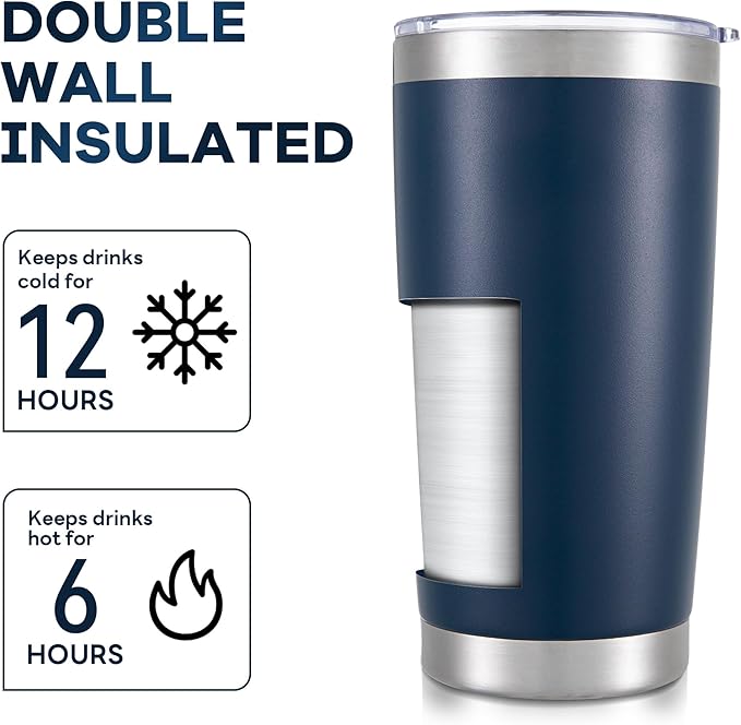 20 oz Tumbler with Lid Stainless Steel Double Wall Vacuum Insulated Tumblers Powder Coated Cups Travel Mug Keep Drinks Cold and Hot, Navy - Bloomnest