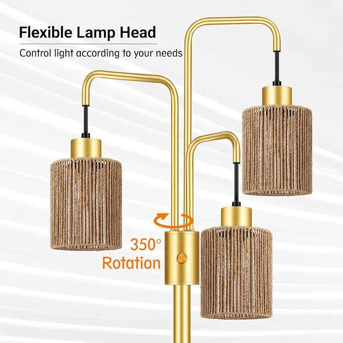 BoostArea Industrial Floor Lamp for Living Room,Gold Modern Standing Lamp Stand Up Lamp with 3 Light, Bulbs Not Included,Simple Design Floor Lamp for Bedroom, Living Room, Office, Kids Room, Reading - Bloomnest