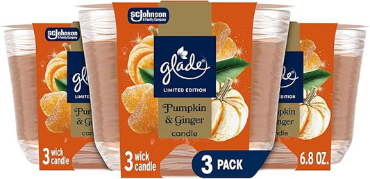 Glade 3-Wick Scented Candle Jar, Pumpkin & Ginger, Air Freshener Infused with Essential Oils, 6.8 Oz, 3 Count - Bloomnest