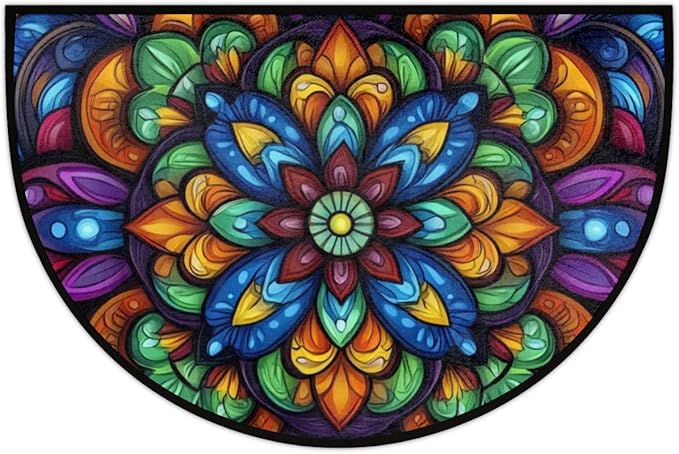Half Round Door Mat, Glass Mandala Half Circle Rug for Home Decor Floor Indoor Outdoor Non-Slip Washable Half Moon Rug Doormat 36X24 Inch - Bloomnest