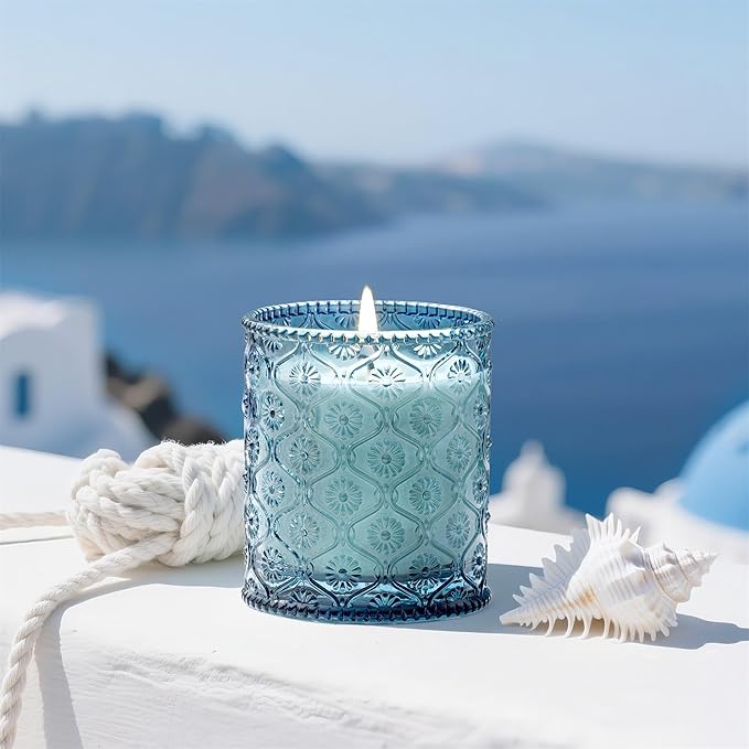 LA JOLIE MUSE Santorini Salt Air Candle - Bergamot, Sea Daffodil, Sandalwood | 6 oz Natural Soy Wax | 40 Hours Clean Burn | Ocean Scented Candle | Gift-Ready for Hosts & Gatherings - Bloomnest