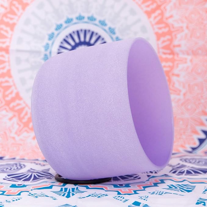 432Hz B Crown Chakra Purple Color Frosted Quartz Crystal Singing Bowl 8 inch sound healing - Bloomnest