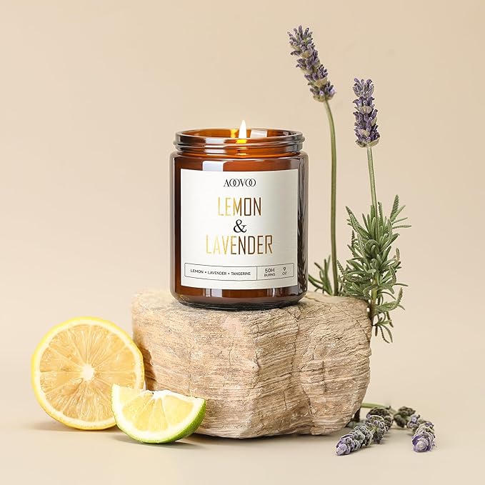 AOOVOO Lemon Lavender Scented Candle - Lavender, Soy Wax, Aromatherapy, 9oz - Bloomnest
