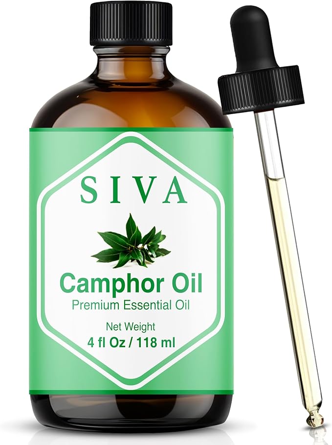 Siva Camphor Essential Oil - 4 Fl Oz – 100% Natural Camphor Oil - for Diffuser, Face, Skin Care, Aromatherapy, Hair Care, Scalp and Body Massage - with Dropper - Bloomnest