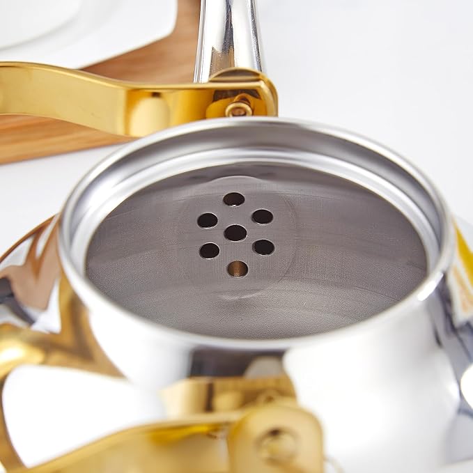 SANQIAHOME 1.3 Quart Stainless Steel Teapot With Infuser,Tea Kettle For Stove Top Minimalist Style