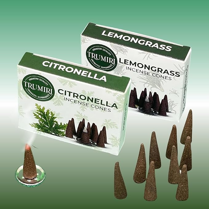 TRUMIRI Incense Cones - Combo Pack of 20 Cone Incense - 10 Citronella + 10 Lemongrass - Insence Cones - Incense Cones Scented - Cone Incense Scents - Insense Cones - Incent Cone TRUMIRI