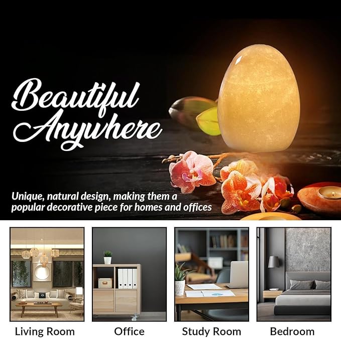 Himalayan Mineral Egg Lamp - Rechargeable Touch Control Night Light with 3-Level Warm Glow, Natural Quartz Stone Decor for Bedroom, Living Room, Office (13.5cm/5.3in) - Bloomnest