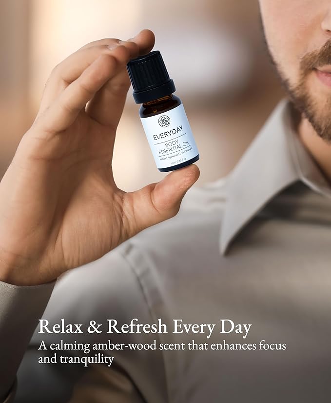 Woody Essential Oil for Men, Aromatherapy Blend with Amber, Hinoki, Agarwood, Sandalwood – Relaxing, Grounding Scent for Diffuser or Massage, 10ml - Bloomnest