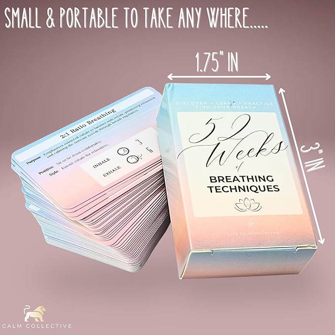 Calm Collective 52 Breathwork Cards - Vagus Nerve Breathing Exercises for Anxiety Relief, Emotional Regulation, & Cortisol Manager - Biohack Mental Health & Relaxation Gift (Travel Size) CalmCollective