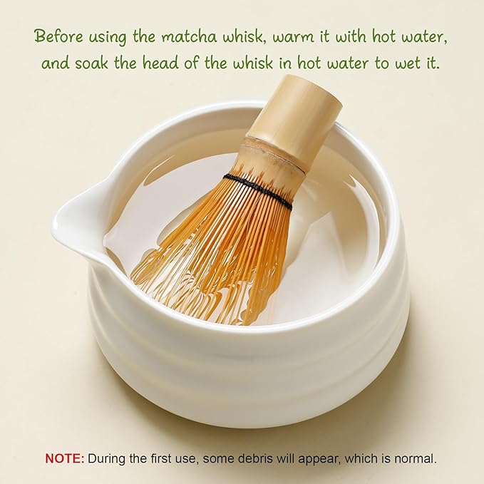 7 Pcs Matcha Whisk Set Macha Kit with Chawan Spout Bowl Bamboo Brush Chasen Holder Powder Starter Sifter Ceramic Japanese Making Matcha Tea Tool with Spoon and Tea Towel for Ceremony Gift (White) - Bloomnest