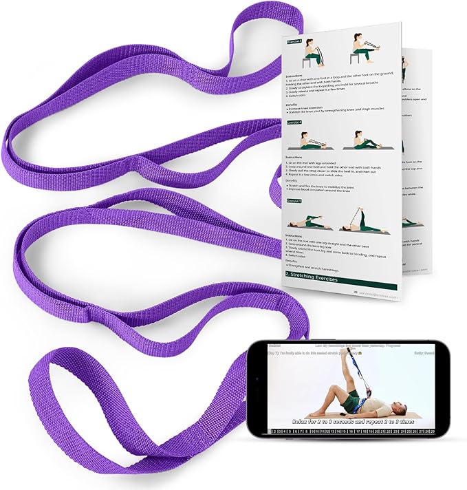 Trideer Stretching Strap Yoga Strap for Physical Therapy, 10 Loops Yoga Straps for Stretching, Non-Elastic Stretch Strap for Pilates, Exercise, Stretch Band for Women & Men - Bloomnest
