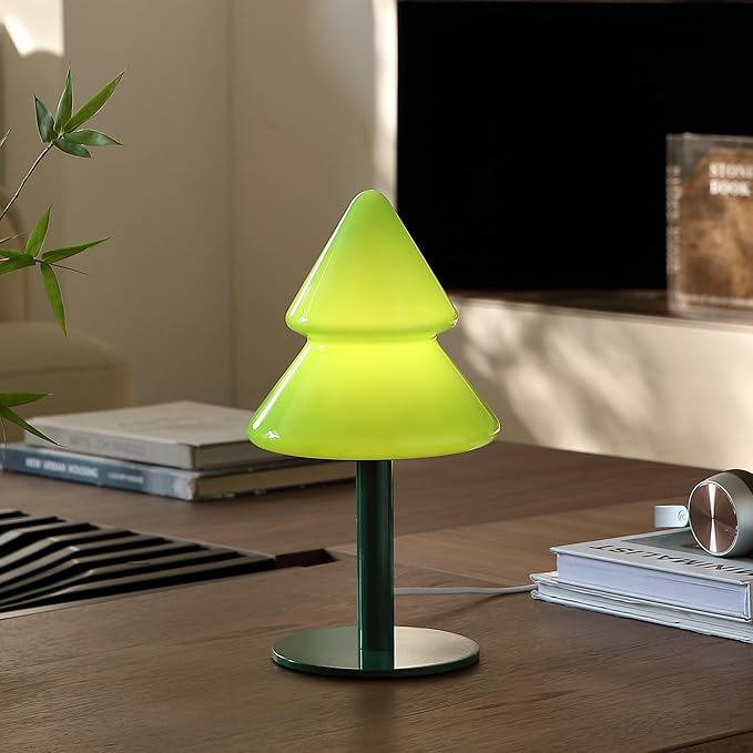 Glass Table Lamp,Mid Century Modern Lamp for Bedroom,Unique Retro Kitchen Bauhaus Lamps,Vintage Mushroom Lamps for Livingroom (Green) - Bloomnest