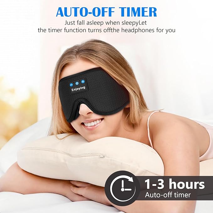 Sleep Headphones, Sleep Mask Bluetooth Wireless Music Eye Mask, Sleeping Headphones for Side Sleepers Sleep Mask with Bluetooth Headphones Ultra-Thin Stereo Speakers for Sleeping (Black) - Bloomnest
