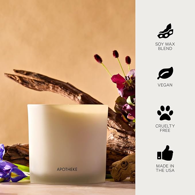 Apotheke 3-Wick Scented Candles for Home, Black Iris Oak - 26 oz Soy Wax Aromatherapy Jar Candle Gift for Women & Men with Perfume-Grade Essential Oils - Black Pepper, Cinnamon, Musk & Violet - Bloomnest
