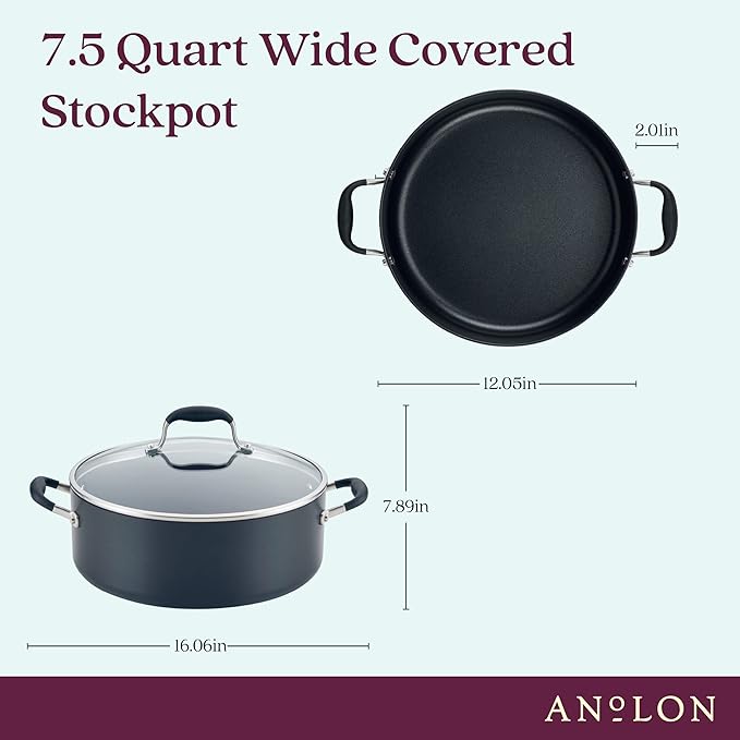 Anolon Advanced Home Hard-Anodized Nonstick Wide Stock Pot/Stockpot (7.5-Quart, Onyx) - Bloomnest