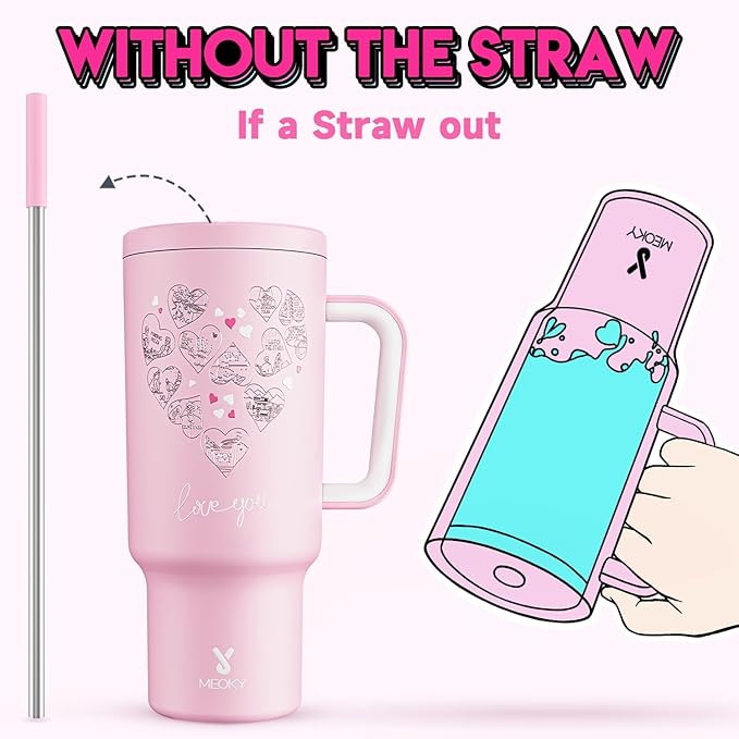 Meoky 40 oz Tumbler with Handle for Couples: Stainless Steel Insulated Tumbler with 24 Waterproof Love Stickers - Girlfriend Boyfriend Wife Husband, Love You - Bloomnest
