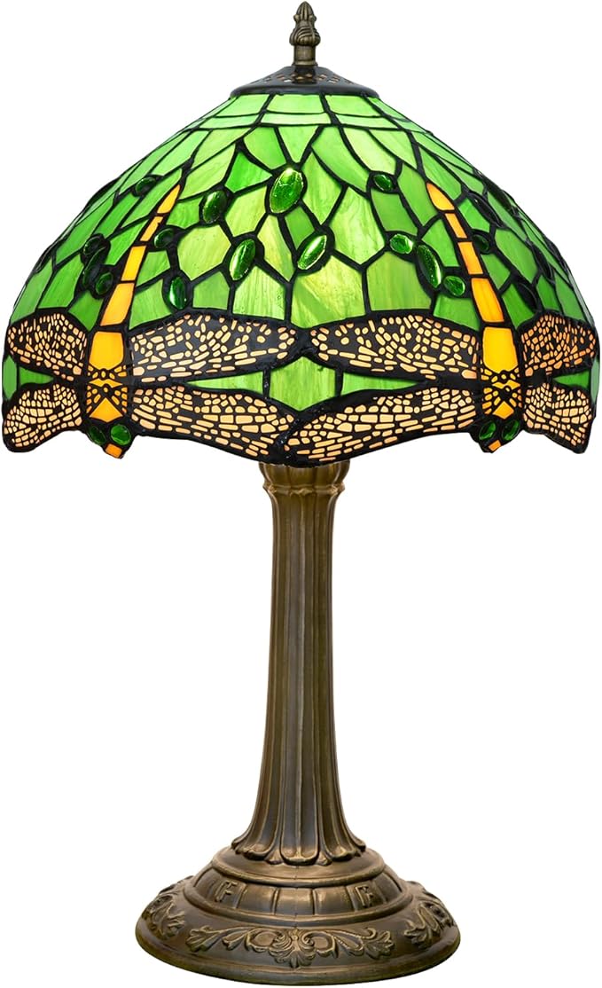 Tiffany Lamp Green Dragonfly Stained Glass Table Lamp 12X12X18 Inches Green Dragonfly Style Desk Reading Light Decor Beside Bedroom Living Room Home - Bloomnest