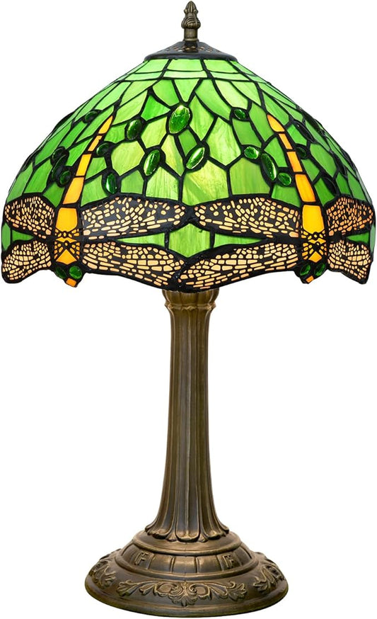 Tiffany Lamp Green Dragonfly Stained Glass Table Lamp 12X12X18 Inches Green Dragonfly Style Desk Reading Light Decor Beside Bedroom Living Room Home - Bloomnest