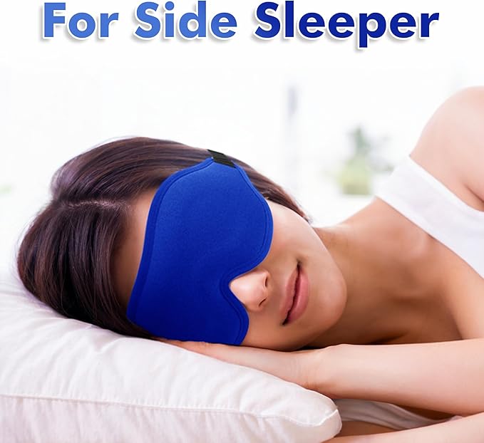 Sleep Eye Mask for Men Women, Lash Extensions 3D Sleeping Mask, Travel Blackout Night Blindfold Eye Shade Cover with Adjustable Strap (Blue-3D) - Bloomnest