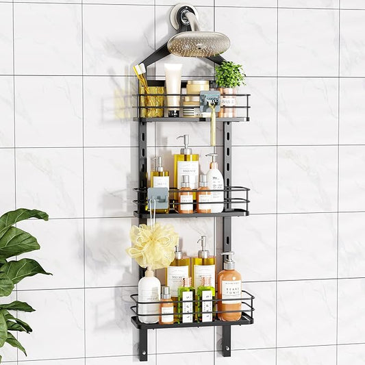 ODesign 3 Tier Height-Adjustable Shower Caddy Hanging Hanger Anti-Swing-Over The Shower Head Caddy-Shower Storage Organizer Bathroom Shelves Basket Shower Caddies-Black,11.9" x 4.84" x 36.2" - Bloomnest