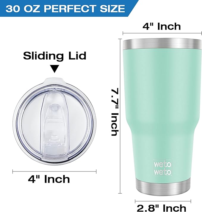 WETOWETO 30oz Tumbler, Stainless Steel Vacuum Insulated Water Coffee Tumbler Cup, Double Wall Powder Coated Spill-Proof Travel Mug Thermal Cup for Home Outdoor (Light Green, 1 Pack)