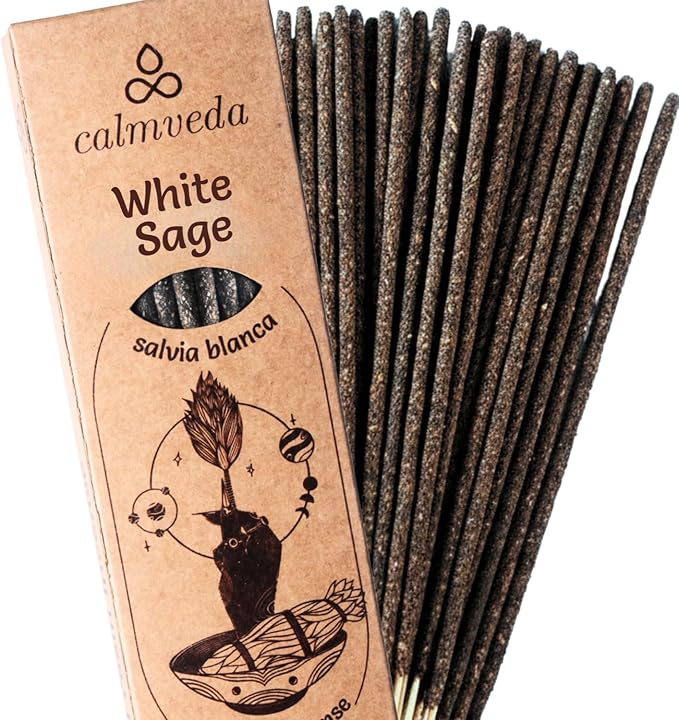Organic White Sage Smudge Sticks - for Cleansing Negative Energy (24+ Sage Sticks, 9 Inches) Thick California White Sage Incense Sticks with Real Leaves | Protection Incense Sticks for Daily Smudging CalmvedaIncenseAromatherapy