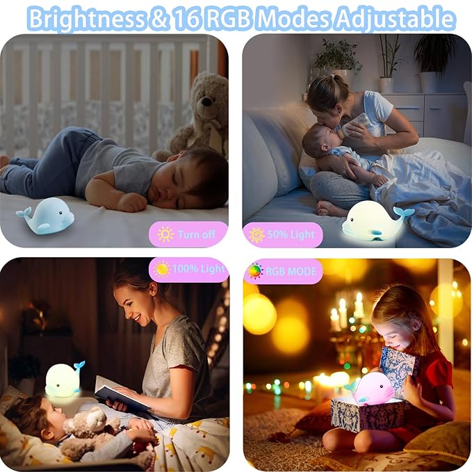 Dolphin Night Light for Kids Cute Night Light,16 Colors Silicone Dimmable Baby Night Lights for Nursery, Rechargeable Nightlight for Kids Room,Gifts Stuff for Boys Girls Baby,Toddler Decor - Bloomnest