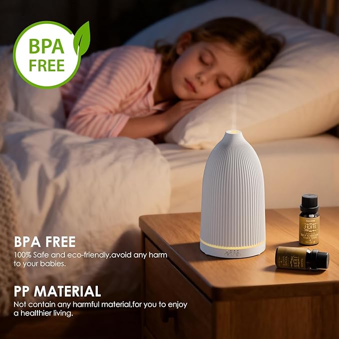 SALKING Essential Oil Diffuser, 100ml Aromatherapy Diffusers with Adjustable Mist Mode Timer Setting, Ultrasonic Diffusers for Essential Oils, 8 LED Colors, for Office Home (White) - Bloomnest