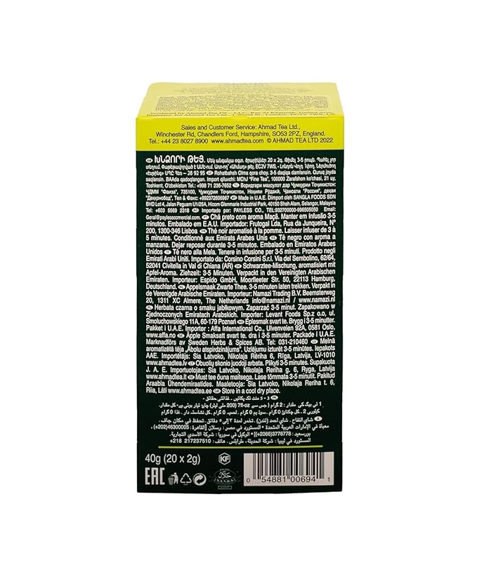 Ahmad Tea Black Tea, Apple Refresh Teabags, 20 ct (Pack of 1) - Caffeinated & Sugar-Free - Bloomnest