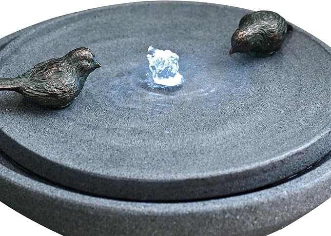30.7" Outdoor Garden Floor-Standing Water Fountain with LED Light and Pump, Two Birds Embossed Pattern Pedestal Ceramic Watefall for Patio, Backyard, Deck, Porch and Home Art Decor (30.7" Two Birds)