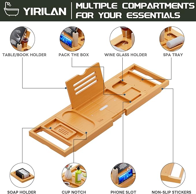 Premium Bathtub Tray Caddy, Expandable Bath Tray, Unique House Warming Gifts, New Home, Anniversary and Wedding Gifts for Couple, Bridal Shower Gift for Women - Bloomnest