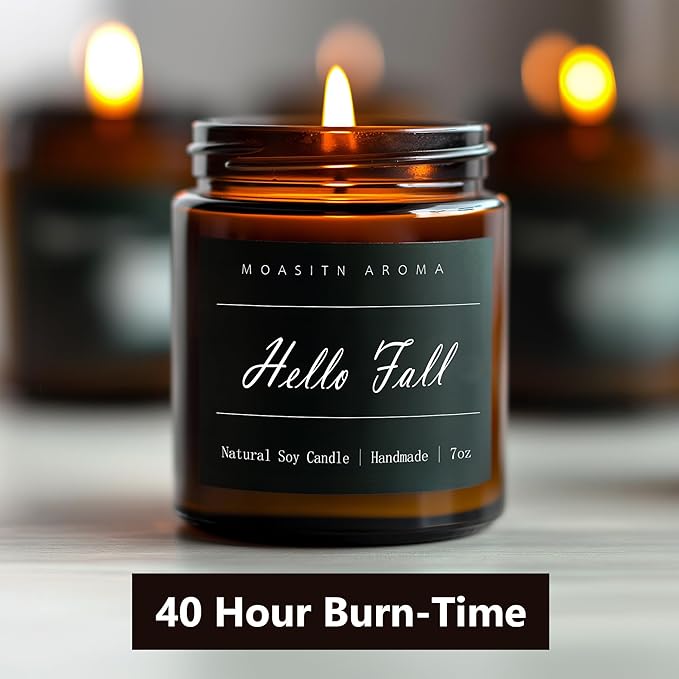 MOASITN Hello Fall Scented Candles for Home| Natural Soy Fall Candle| Handmade Long Lasting Aromatherapy Candle| Jar Candel Gift for Women,Men| as Halloween,Birthday,Relaxing Gifts| 7oz - Bloomnest