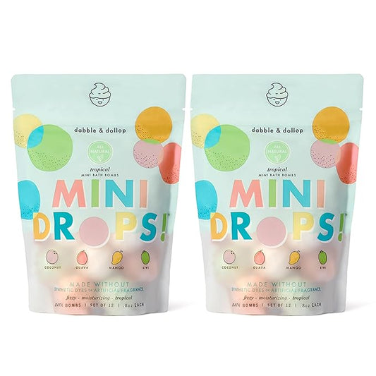 Dabble & Dollop Mini Bath Bombs, 100% Natural Droplets for Kids, Tropical Scents - Resealable Pouches, Fizzy, Moisturizing & Fun, Vegan, Gluten-Free, Cruelty-Free (Set of 24) - Bloomnest