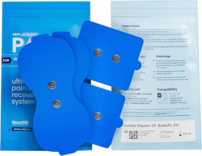 NeuroMD 2-Pack Combo Replacement TENS Unit Electrode Pads for Wireless Muscle Stimulator & Pain Relief - Reusable 30 Times | Snap-On Connector | Compatible with Whole Body Corrective Therapy Device - Bloomnest