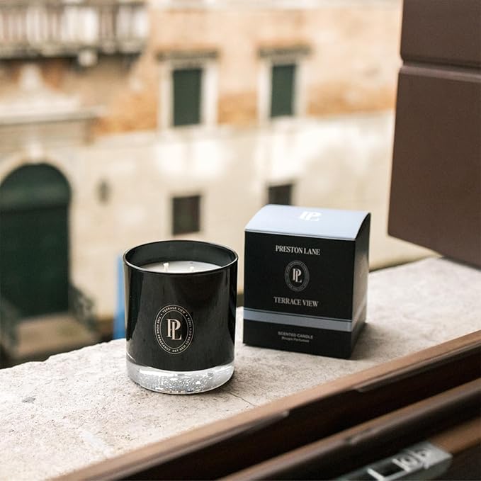 Preston Lane Luxury 2-Wick Scented Candle, Terrace View, 7.5 oz Hand-Poured in USA | Long Burn Time (20–30 Hrs), Vegan Soy Wax Blend, Decorative Glass Vessel, Fine Italian Fragrance - Bloomnest